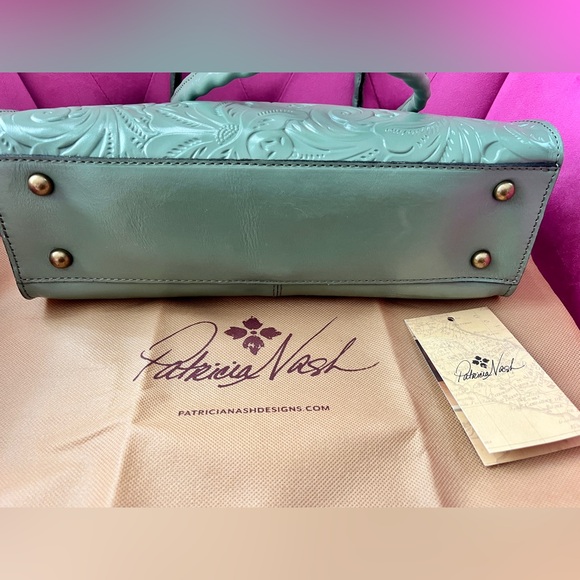 Patricia Nash Green Western Floral Embossed Leather Handbag New - Picture 5 of 8
